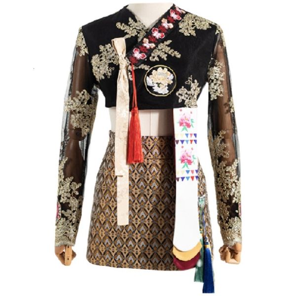 

2021 new summer vintage lace floral embroidery crop a-line mini skirt two piece set korean fashion clothes 1at3, Black
