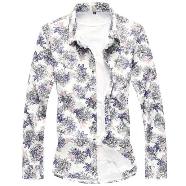 

shirt men long sleeve 2021 new fashion floral spring autumn casual shirts clothes6prx, White;black