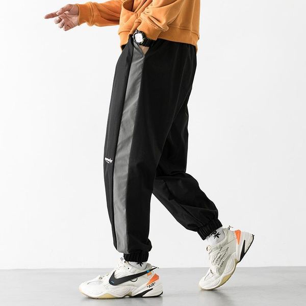 

casual pants men spring and autumn cargo man stitching color matching loose fashion ankle banded1, Black
