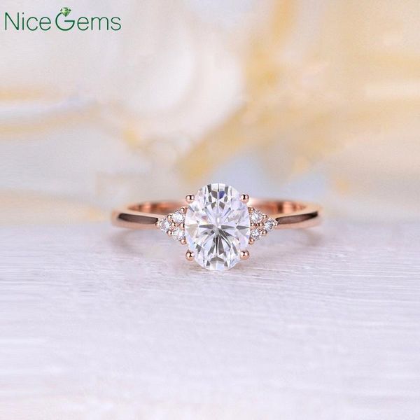 

cluster rings nicegemsn14k rose gold oval cut vintage moissanite engagement ring center1.5ct wedding bridalanniversary, Golden;silver
