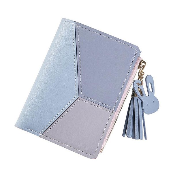 

purse girls pu leather short wallets women patchwork coin purses clutch students' card holder tassel, White