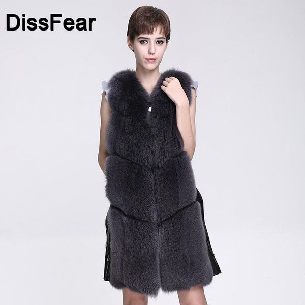 

women's fur & faux winter women real vest solid genuine jacket slim gillet sleeveless overcoat female ladies natural coat, Black