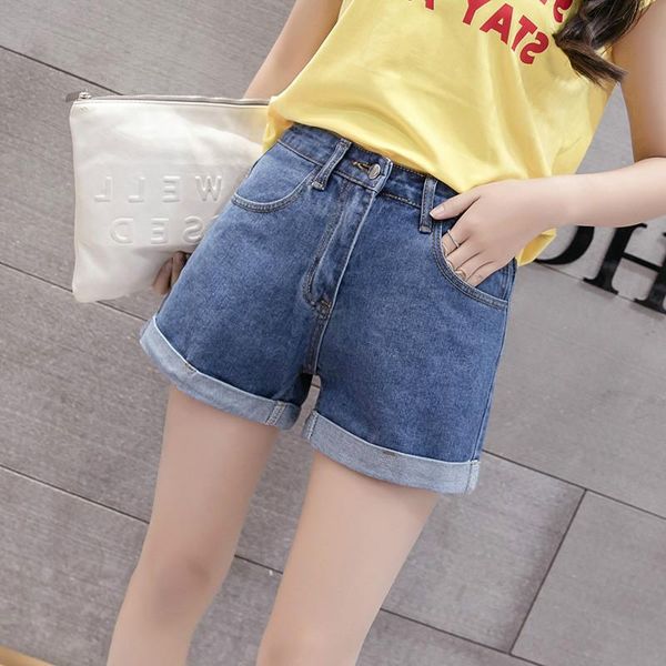 

women's jeans 2021 vintage denim shorts female classic high waist blue wide leg caual summer ladies for women