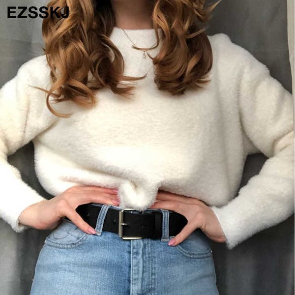 

autumn winter oversize thick mink cashmere sweater poullovers women batwing sleeve female casual warm fur sweater jumper t200831, White;black