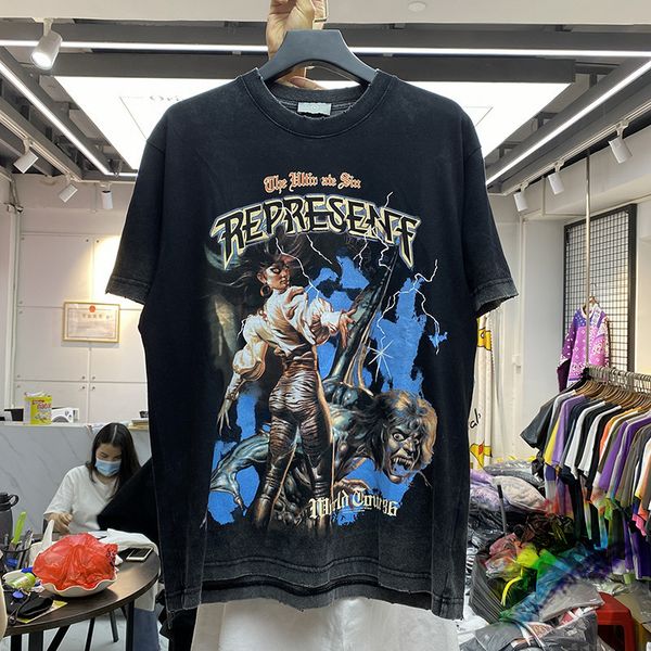 

2021ss t-shirt men women tee printed vintage grey, White;black