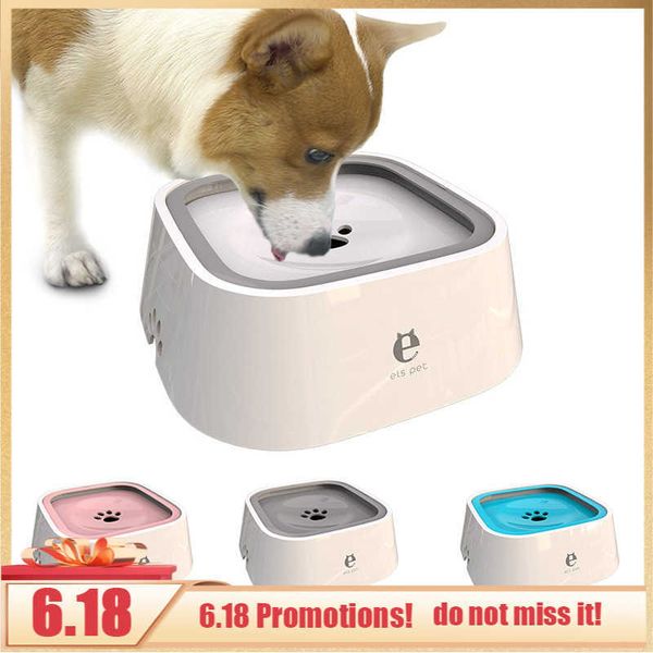 Máquina de tigela de água de cachorro transportada gato flutuante alimentador lento Dispenser Anti-Overflow Fountain 210615
