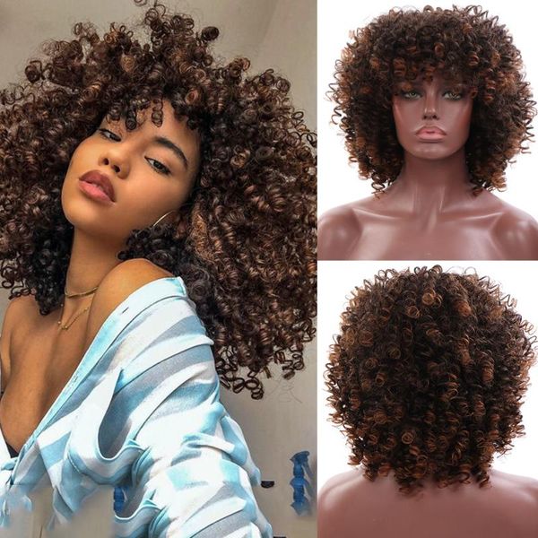 

synthetic wigs houyan long small curly hair african kinky wig black fashion lady