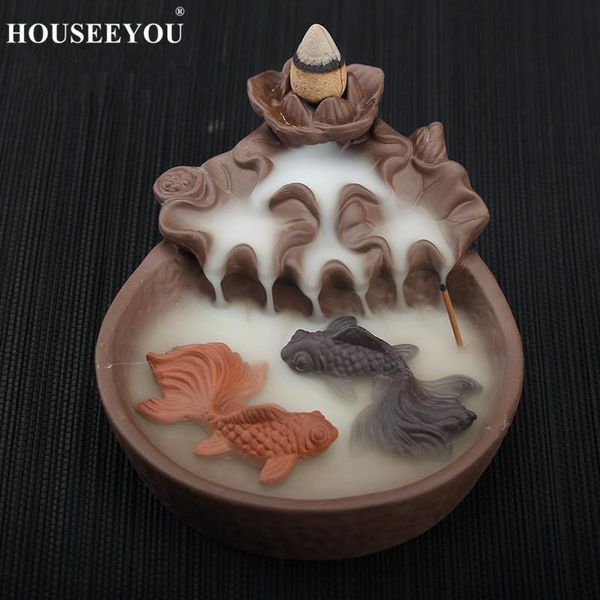 

fragrance lamps houseeyou 2 lucky fishes backflow incense burner cone censer ceramic aroma home decoration buddha