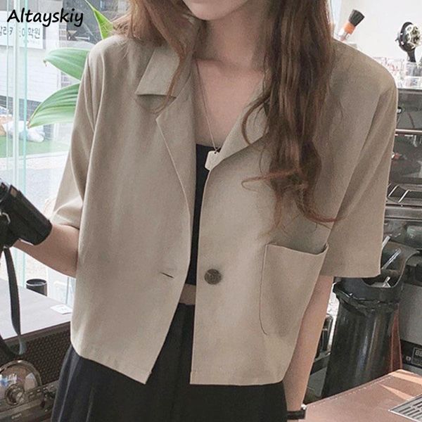 

women's suits & blazers women short sleeve solid single button cool fashion cropped harajuku all-match streetwear teens preppy style ch, White;black