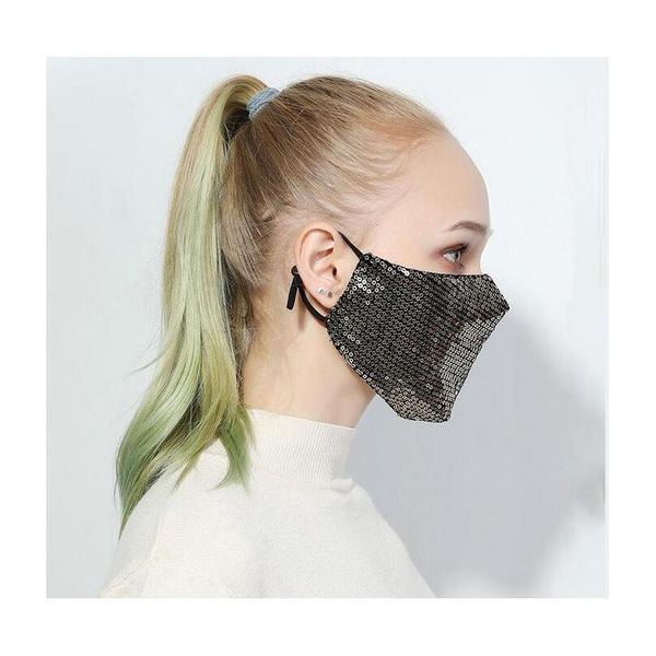 

bling 3d washable reusable mask pm2.5 face care shield sun color gold elbow sequins shiny face cover mount masks jllzhw xmhyard