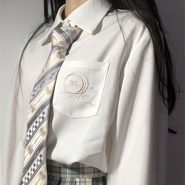 

autumn jk uniform female embroidered plus loose sweet ulzzang chiffon blouses fhx4, Blue