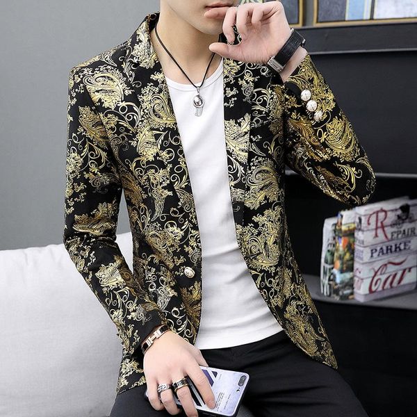 

men's suits & blazers gold cashew flowers printed luxury men slim fit silver stage costumes for singers mens fashionable jackets unusua, White;black