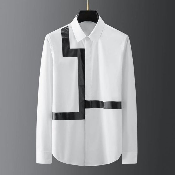 

men's casual shirts 2021 black white male luxury long sleeve geometry printed mens dress fashion slim fit party man, White;black