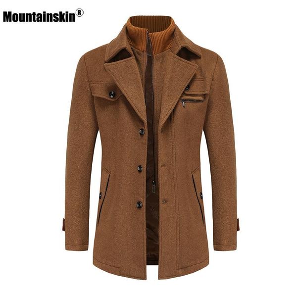 

men's jackets mountainskin winter woolen coat thick windproof scarf cotton wool long jacket autumn casual warm outwear male mt197, Black;brown