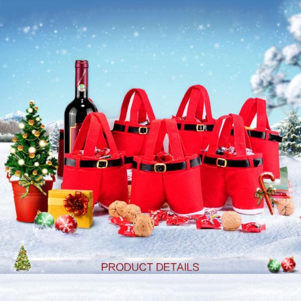 

storage bags christmas santa claus pants xmas candy bag cookie basket wine bottle decorations party favors plush ornaments toys