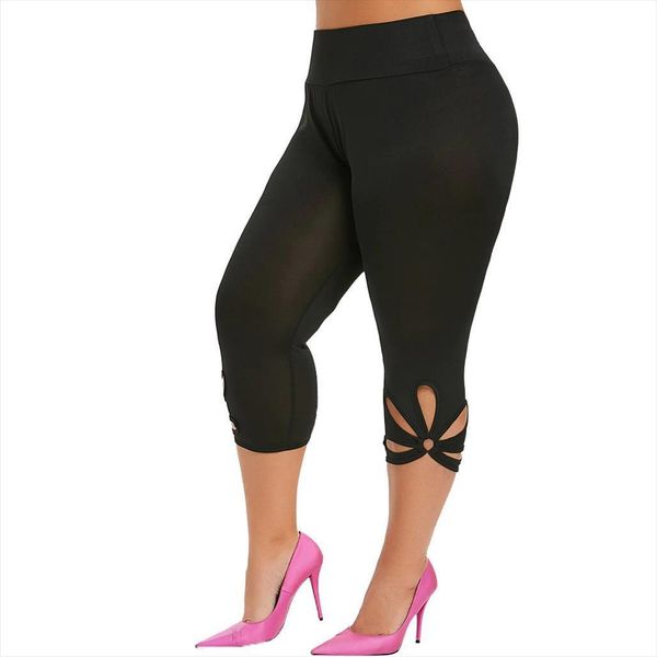 

40 plus size solid leggings women capri hollow elastic casual high nbsp waist push up seamless tights, Black;white