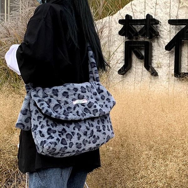 

evening bags fashion korean style short plush shoulder bag for women leopard print tote soft warm winter female hobos 2021