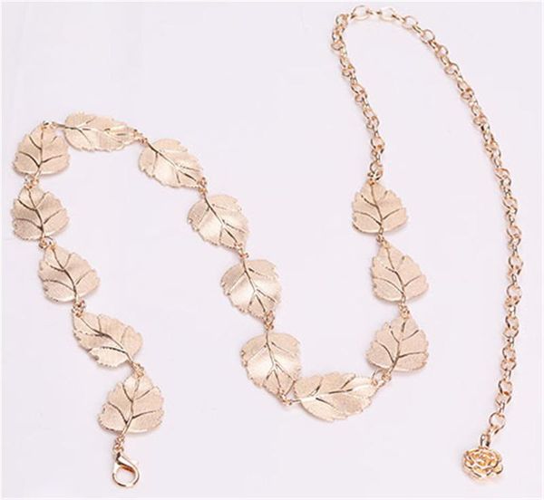 

117cm women design leaf belt gold metal waist band belt soft elastic, Black;brown