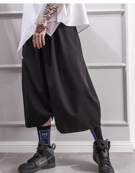 

men's pants personality loose hip hop capris black white low end baggy wide leg skirt trend youth summer