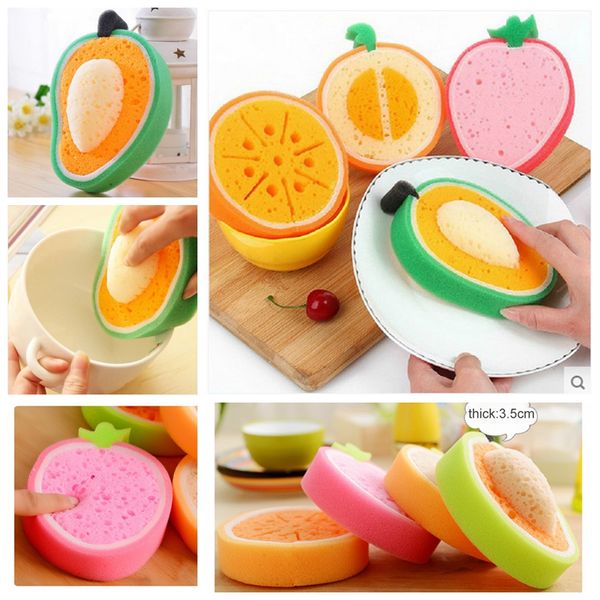 

cute fruit shape multi-function kitchen sided fruit cleaning sponge double use cleaner washing dish bowl tools soft sponge