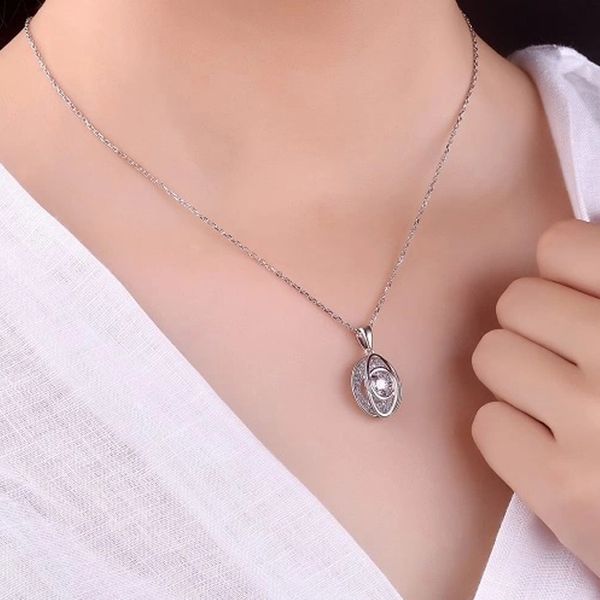 

beautiful fashionable s925 sterling silver pendants rotatable zirconia flash pendant necklace 18 inch hollow fancy