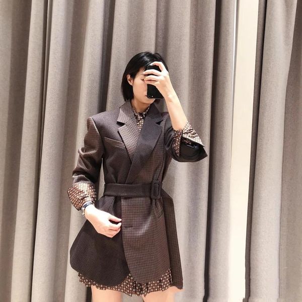 

women's suits & blazers 2021 autumn and winter fashion asymmetric color matching plaid suit jacket women blazer, White;black