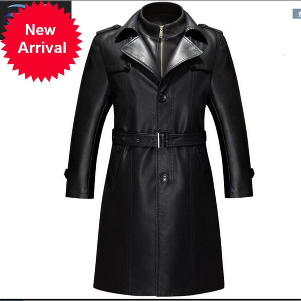 

casual black jacket men parka pu clothing men's long jackets coats plus velvet faux leather overcoa, Black;brown