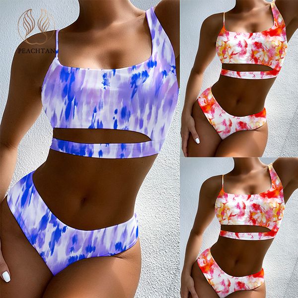 

pechtn tie dye bikini bndeu swimsuit women hollow out swimwer femle high cut bthing suit vintge bikinis 2021 mujer, White;black
