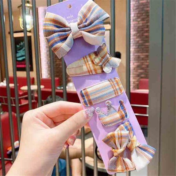 

6pcs/set fabric grid hair accessories korean version bow hairpin for girls new autumn and winter rubber band, Slivery;white