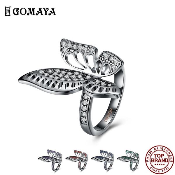 

cluster rings gomaya butterfly design clear zircon for women trendy romantic finger ring party birthday gift arrival fashion jewelry, Golden;silver