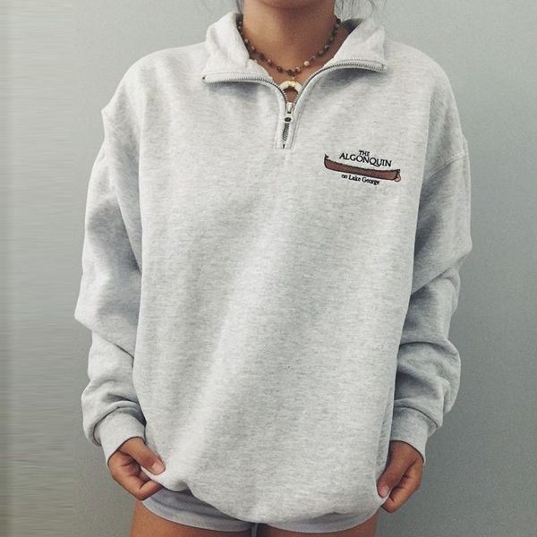 

thick gray zipper letter print oversized winter warm sweatshirt women 2021long sleeve pullovers plus size elegant british, Black