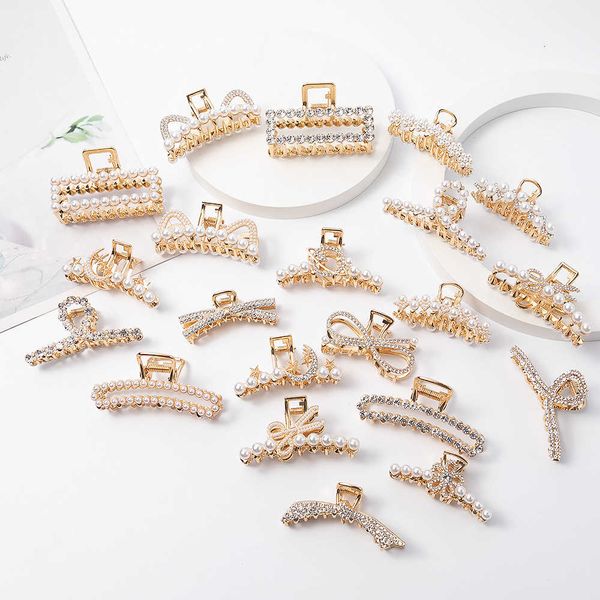 

shark pearl hairpin and french metal scissors star moon claw beautiful hairpin headdress, Golden;silver