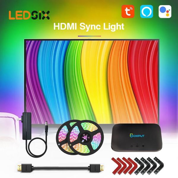 

strips smart ambient tv pc backlights led strip lamp hdmi sync box dream color light kit for tvs game alexa & google assistant