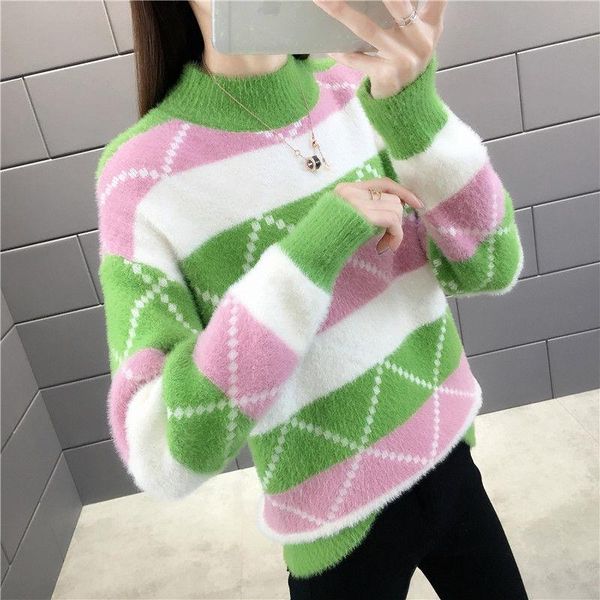 

women's sweaters autumn winter knit pullover sweater women 2021 imitation mink velvet female loose casual long sleeve jumper, White;black