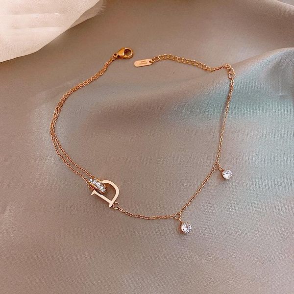 

anklets kirykle titanium steel letter d for women fashion crystal anklet bracelet on leg summer beach female foot jewelry, Red;blue