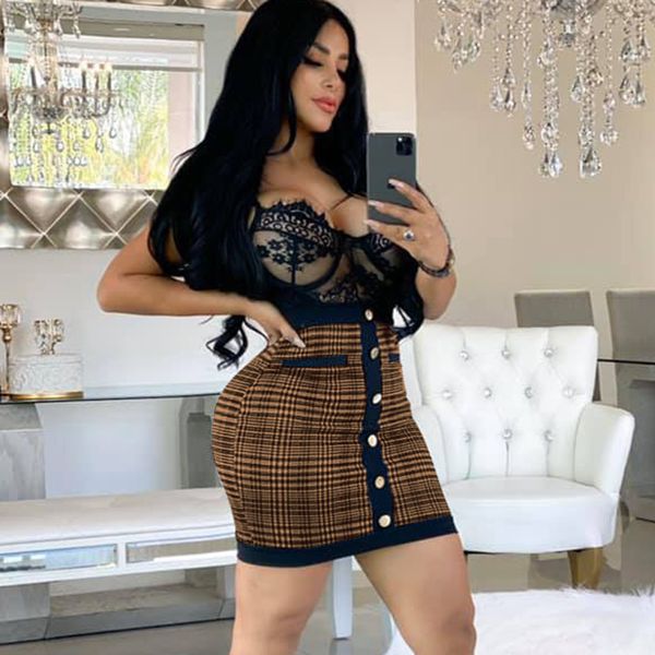 

2021 new plaid buttons front short skirts womens elastic summer high waisted bodycon mini pencil skirt 90s egirl c95 4fr3, Black