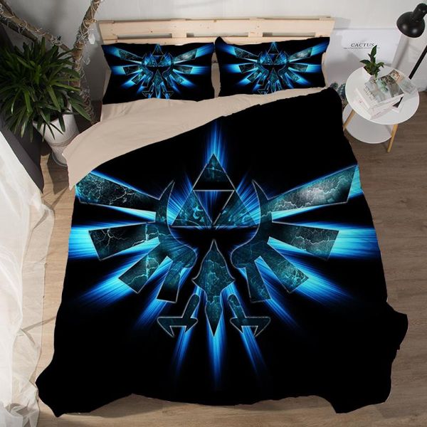 Set di biancheria da letto Legend Of Zelda Gioco di moda Set 3D Angelo con ali blu Copripiumino Copriletti colorati Cartoon Kids 3 pezzi Biancheria da letto