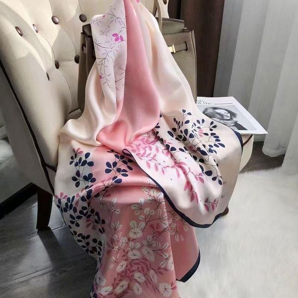 

scarves silk scarf women floral personality oil painting big shawl travel sun protection decorative headscarf, Blue;gray