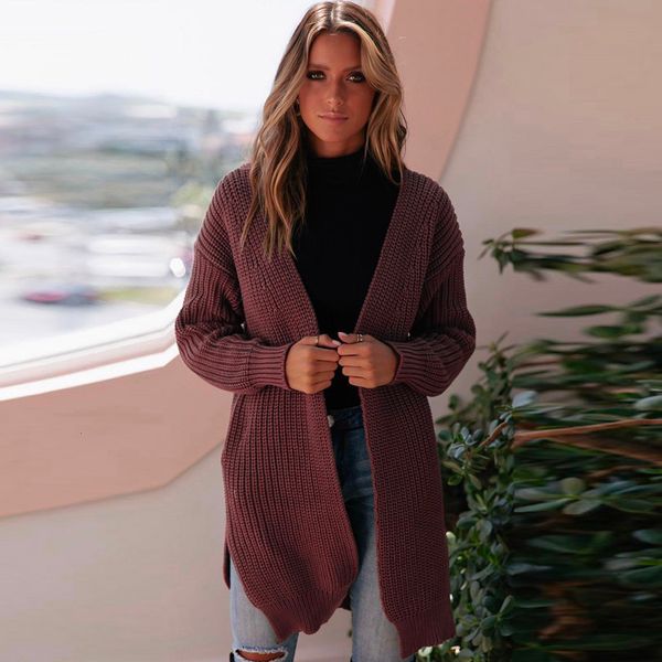 

fashion women autumn winter sweater casual long sleeve solid womens sweaters knitted loose women long cardigan coat 2021, Black;brown