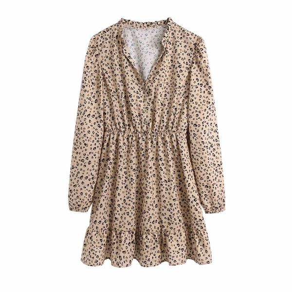 

women dress leopard printed short mini dress long sleeves chic lady fashion vintage casual woman dresses 210709, Black;gray