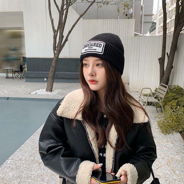 

factory wholesale 50% off hat female autumn and winter ear protection wool hat korean knitting loose warm letter small fresh good matching, Blue;gray