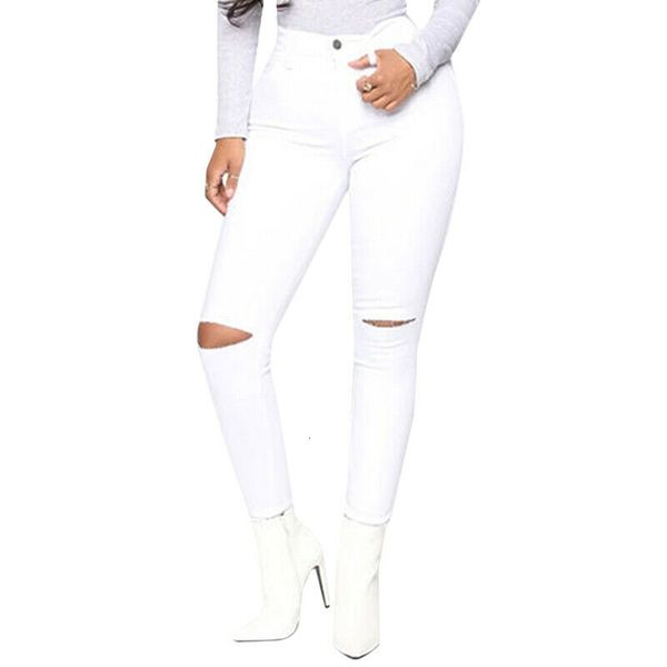 

ny women denim elastic fitness ripped jeans women's clothing casual gat potlead broek, Blue