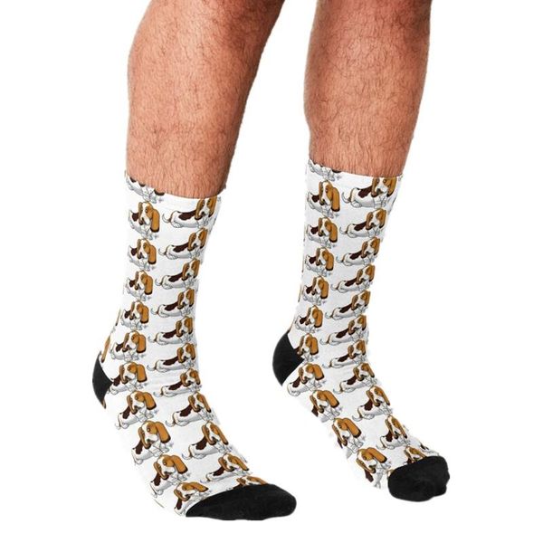 

men's socks 2021 funny men's cute basset hound pattern printed hip hop men happy boys street style crazy for, Black
