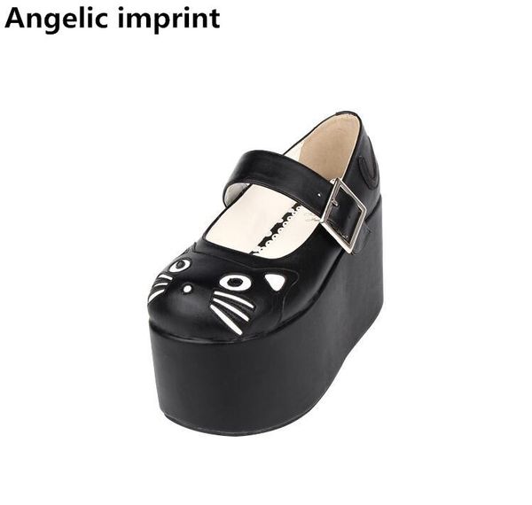 

dress shoes angelic imprint handmade woman mori girl lolita cosplay lady high wedges heels pumps women princess party 10cm, Black