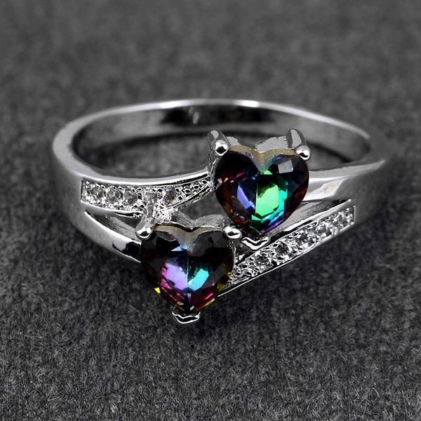 

wedding rings silver ring classic exquisite temperament heart-shaped crystal zircon hand jewelry, Slivery;golden