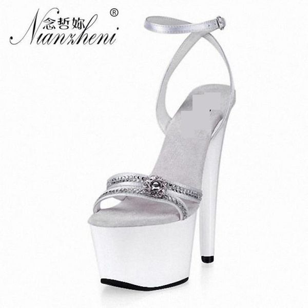 

sandals sequins 7 inches super high with fine elegant simple bridal wedding shoes walking model 2021 rhinestone open toe, Black