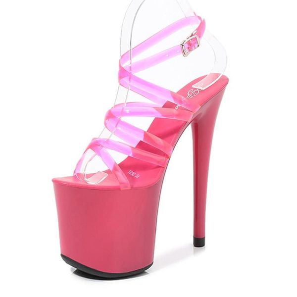 

sandals summer transparent pvc lace fashion ladies high heels 15/17/20cm platform shoes cross large size 43, Black