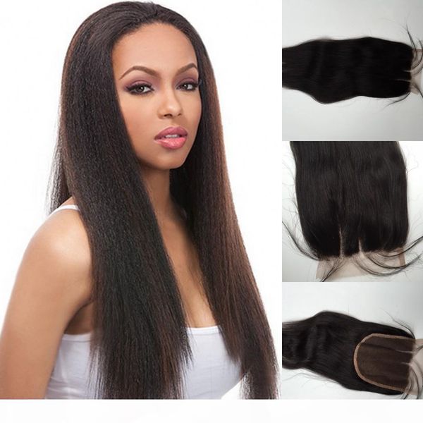 

brazillian virgin lace closure swiss lace 5x5" closure yaki straight bleached knots middle part closure unprocessed hair, Black