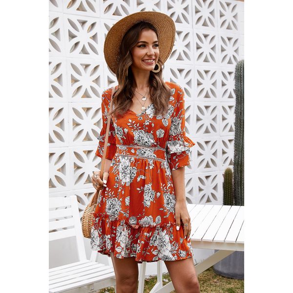 

2021 summer new backless v-neck holiday dress, Black;gray