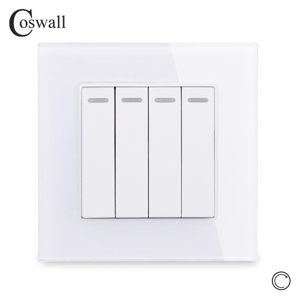 

smart home control coswall crystal glass panel 4 gang 1 way reset switch pulse momentary contact push button wall light 16a